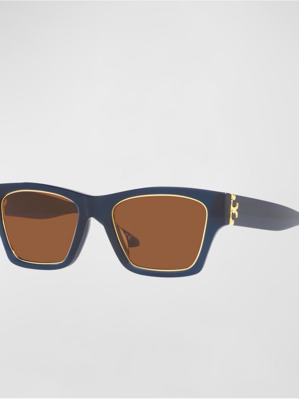 Tory Burch Navy Square Sunglasses with Brown Lenses and Gold Accents
